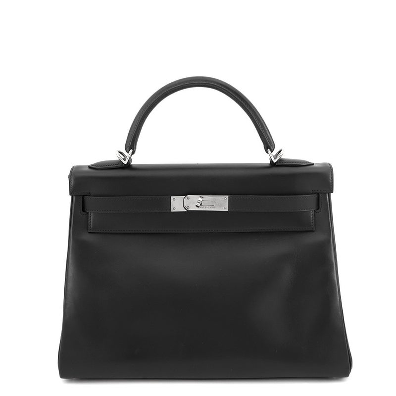 エルメス ハンドバッグ ケリー32 内縫い ブラック/シルバー金具 シャモニー □G刻印 ２wayショルダー 黒