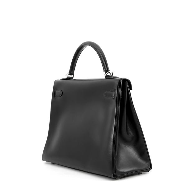 エルメス ハンドバッグ ケリー32 内縫い ブラック/シルバー金具 シャモニー □G刻印 ２wayショルダー 黒