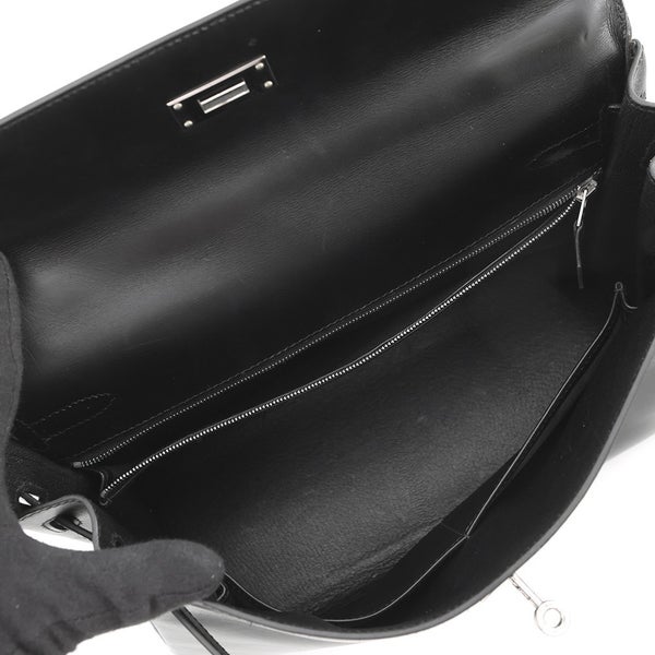 エルメス ハンドバッグ ケリー32 内縫い ブラック/シルバー金具 シャモニー □G刻印 ２wayショルダー 黒