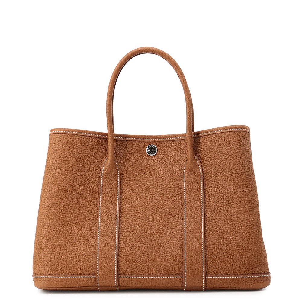 HERMES ガーデンパーティ PM ゴールド ブラウン レザー トートバッグ エルメス トートバッグ ガーデンパーティTPM ゴールド/シルバー金具