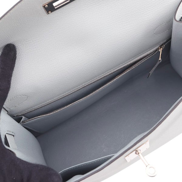 エルメス ハンドバッグ ケリー28 外縫い ブルーグラシエ/シルバー金具 エプソン C刻印 ２wayショルダー