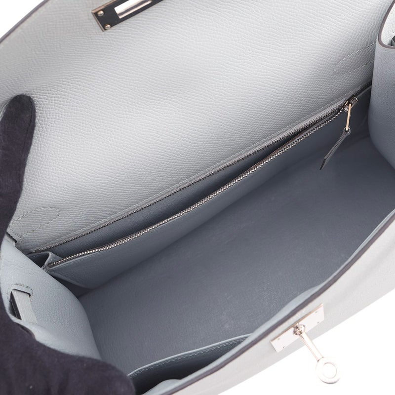 エルメス ハンドバッグ ケリー28 外縫い ブルーグラシエ/シルバー金具 エプソン C刻印 ２wayショルダー