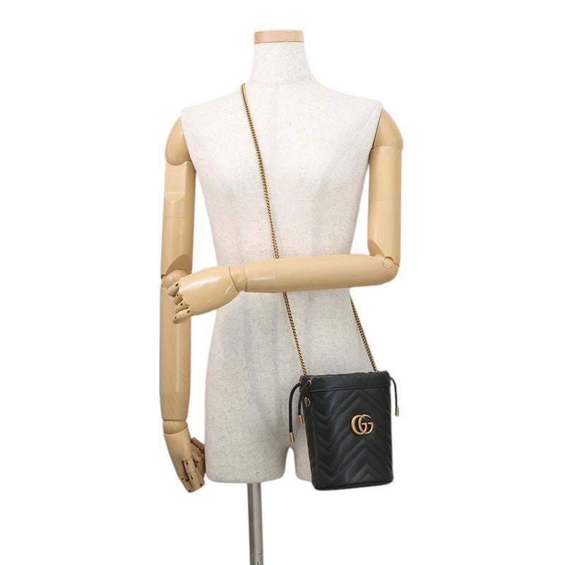 グッチ チェーンショルダーバッグ GGマーモント ミニバケットバッグ 575163 GUCCI キルティング 黒