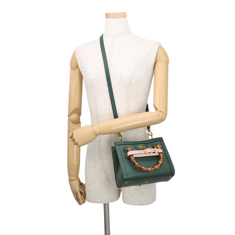 希少色　GUCCI グッチバンブーレザーミニボストン　ディープグリーン2way グッチ ハンドバッグ ダイアナ ミニ トートバッグ バンブー レザー