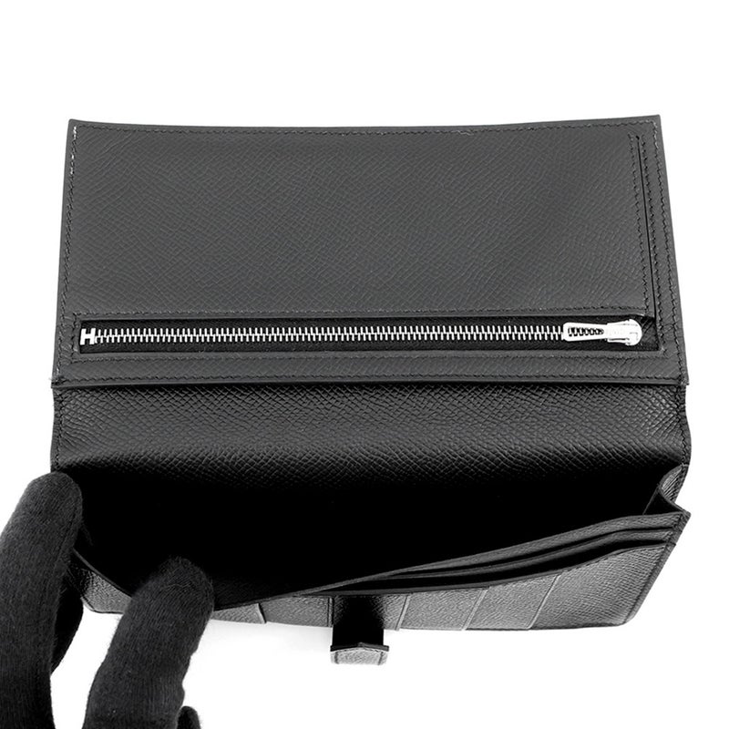 エルメス 長財布 ベアンスフレ マチ有り ブラック/ブラック金具 エプソン U刻印 HERMES 財布 モノクローム 黒