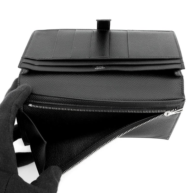 エルメス 長財布 ベアンスフレ マチ有り ブラック/ブラック金具 エプソン U刻印 HERMES 財布 モノクローム 黒