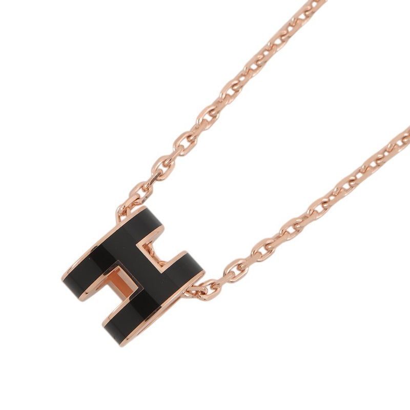 エルメス ネックレス ミニ・ポップアッシュ ブラック/ピンクゴールド金具 HERMES アクセサリー 黒