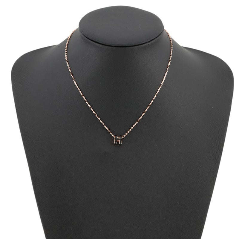 エルメス ネックレス ミニ・ポップアッシュ ブラック/ピンクゴールド金具 HERMES アクセサリー 黒