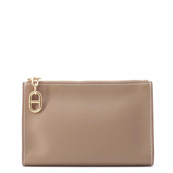 エルメス ポーチ ジップ アンゴー エトゥープ/ゴールド金具 エバーカラー W刻印 HERMES 小物入れ