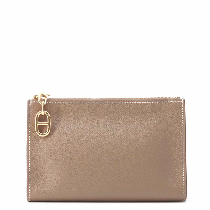 エルメス ポーチ ジップ アンゴー エトゥープ/ゴールド金具 エバーカラー W刻印 HERMES 小物入れ