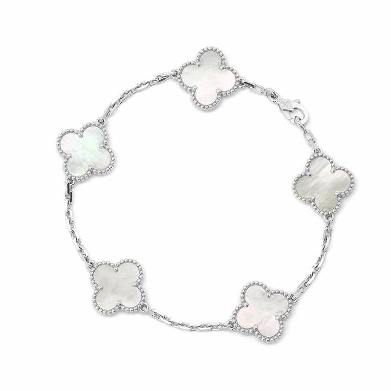 ヴァンクリーフ＆アーペル ブレスレット ヴィンテージ アルハンブラ 5モチーフ マザーオブパール K18WGホワイトゴールド VCARF48400