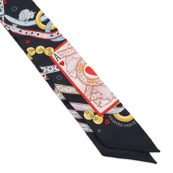 エルメス スカーフ ツイリー ビジュー・ピケ ハートのクイーン Dame de Coeur HERMES シルクツイル 2022年秋冬 黒