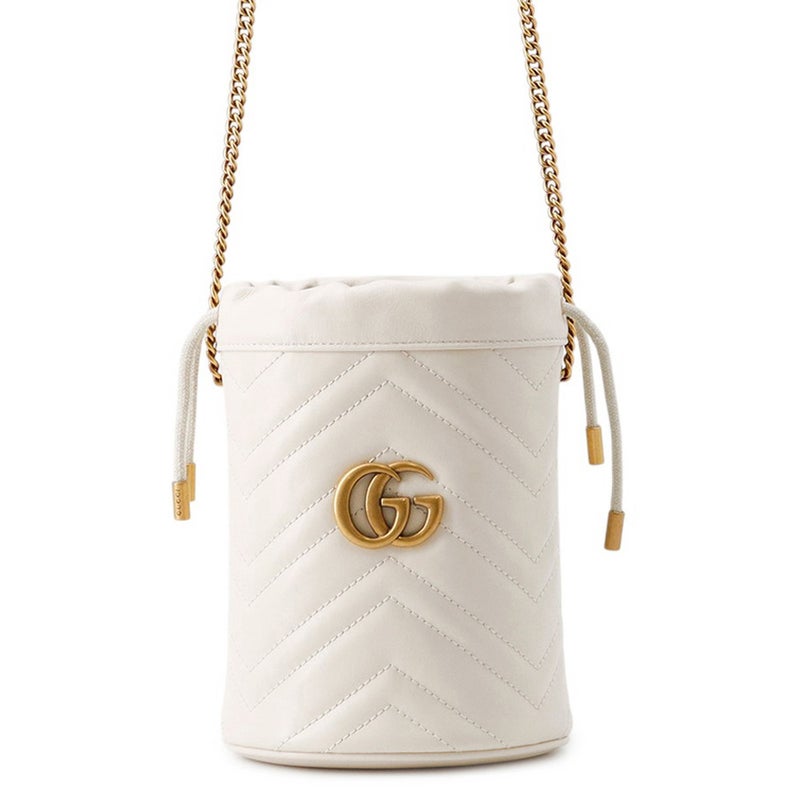 グッチ チェーンショルダーバッグ GGマーモント ミニバケットバッグ スモール 575163 GUCCI バッグ キルティング 巾着 白