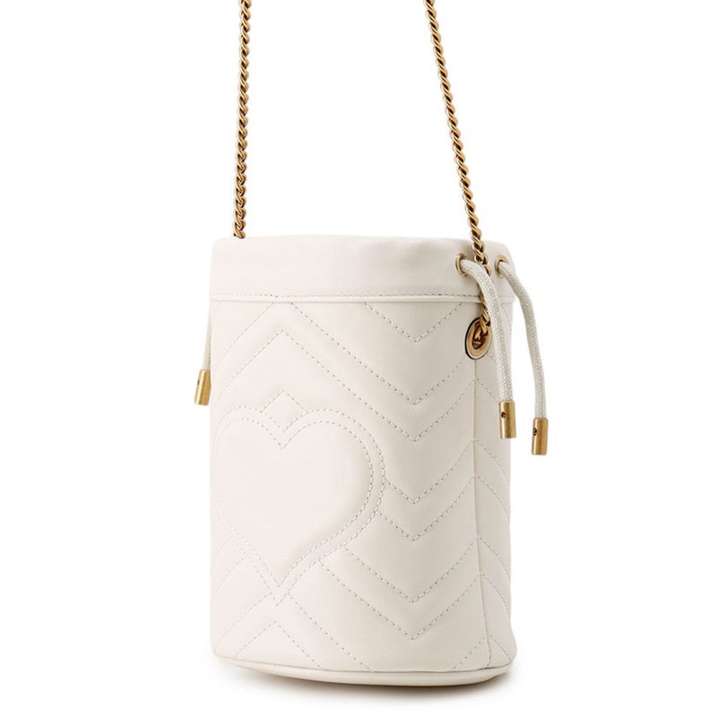 グッチ チェーンショルダーバッグ GGマーモント ミニバケットバッグ スモール 575163 GUCCI バッグ キルティング 巾着 白