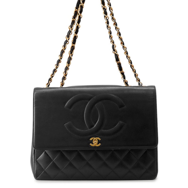 シャネル チェーンショルダーバッグ マトラッセ ココマーク デカココ ダブルチェーン キャビアスキン CHANEL 黒