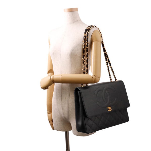 シャネル チェーンショルダーバッグ マトラッセ ココマーク デカココ ダブルチェーン キャビアスキン CHANEL 黒