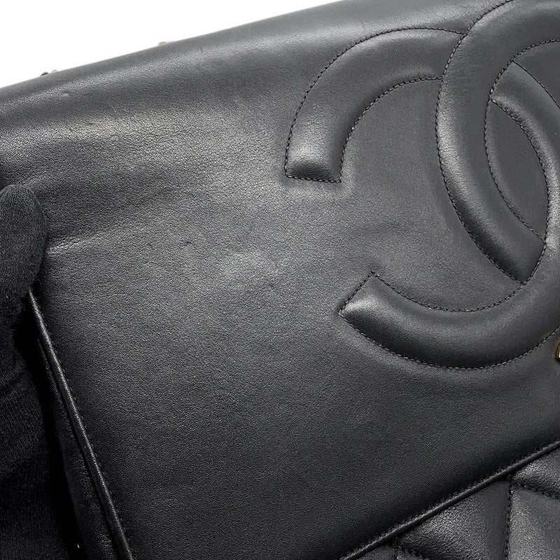 シャネル チェーンショルダーバッグ マトラッセ ココマーク デカココ ダブルチェーン キャビアスキン CHANEL 黒