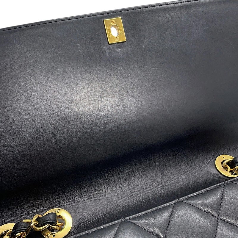 シャネル チェーンショルダーバッグ マトラッセ ココマーク デカココ ダブルチェーン キャビアスキン CHANEL 黒