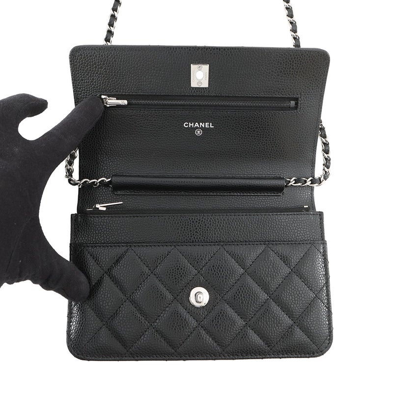 シャネル チェーンウォレット マトラッセ ココマーク キャビアスキン AP4241 CHANEL 財布 黒