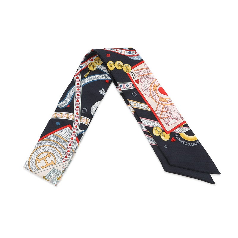 エルメス スカーフ ツイリー ビジュー・ピケ ハートのクイーン Dame de Coeur HERMES シルクツイル 2022年秋冬 黒