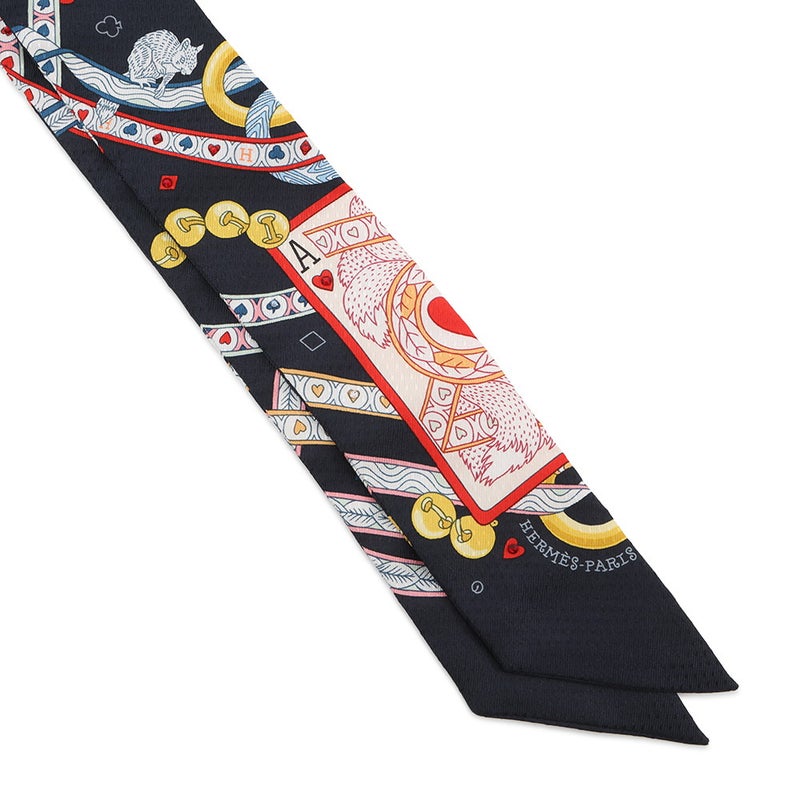 エルメス スカーフ ツイリー ビジュー・ピケ ハートのクイーン Dame de Coeur HERMES シルクツイル 2022年秋冬 黒