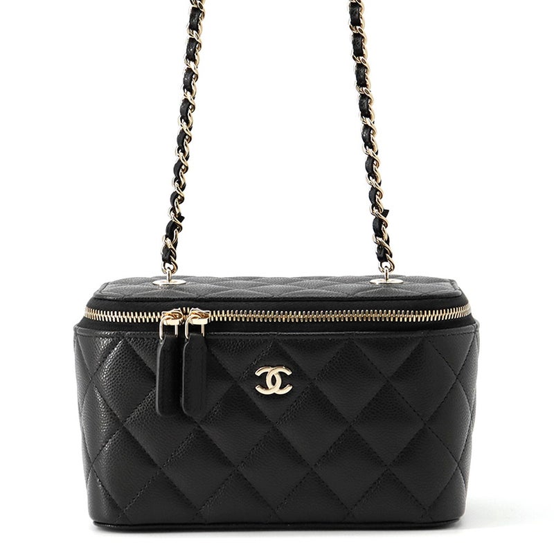 シャネル チェーンショルダーバッグ バニティケース ココマーク マトラッセ キャビアスキン AP1341 CHANEL 黒
