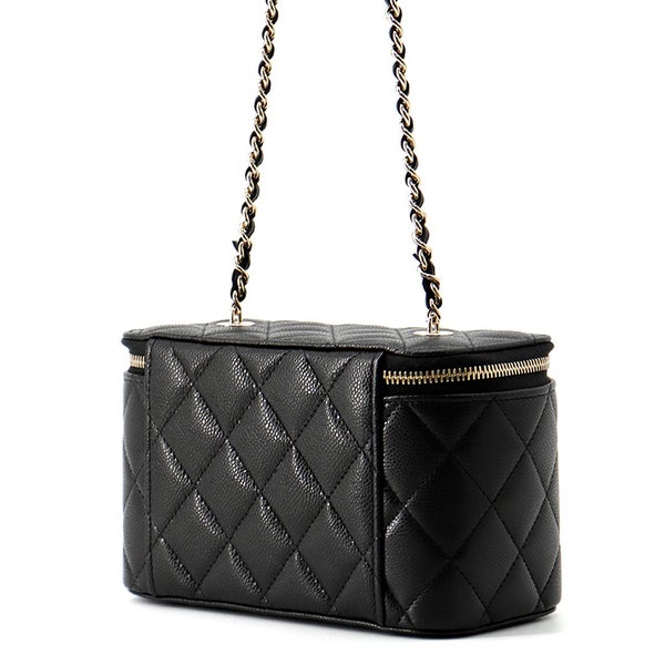 シャネル チェーンショルダーバッグ バニティケース ココマーク マトラッセ キャビアスキン AP1341 CHANEL 黒