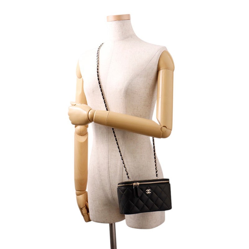 シャネル チェーンショルダーバッグ バニティケース ココマーク マトラッセ キャビアスキン AP1341 CHANEL 黒