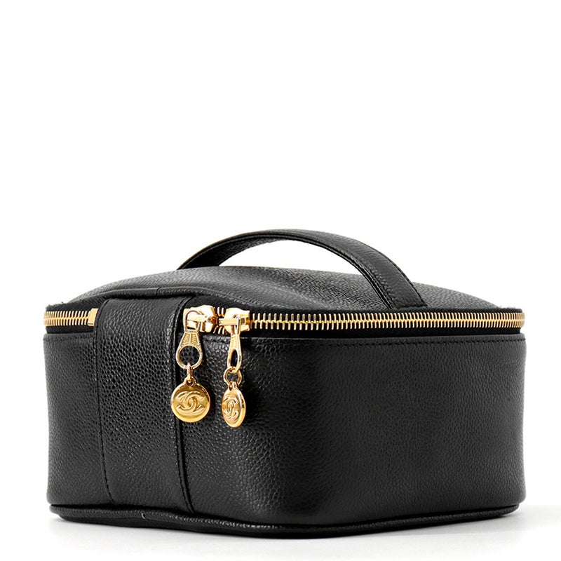 シャネル ハンドバッグ バニティバッグ ココマーク キャビアスキン 横型 A07058 CHANEL バッグ 黒