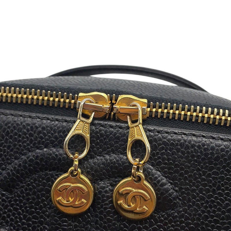 シャネル ハンドバッグ バニティバッグ ココマーク キャビアスキン 横型 A07058 CHANEL バッグ 黒