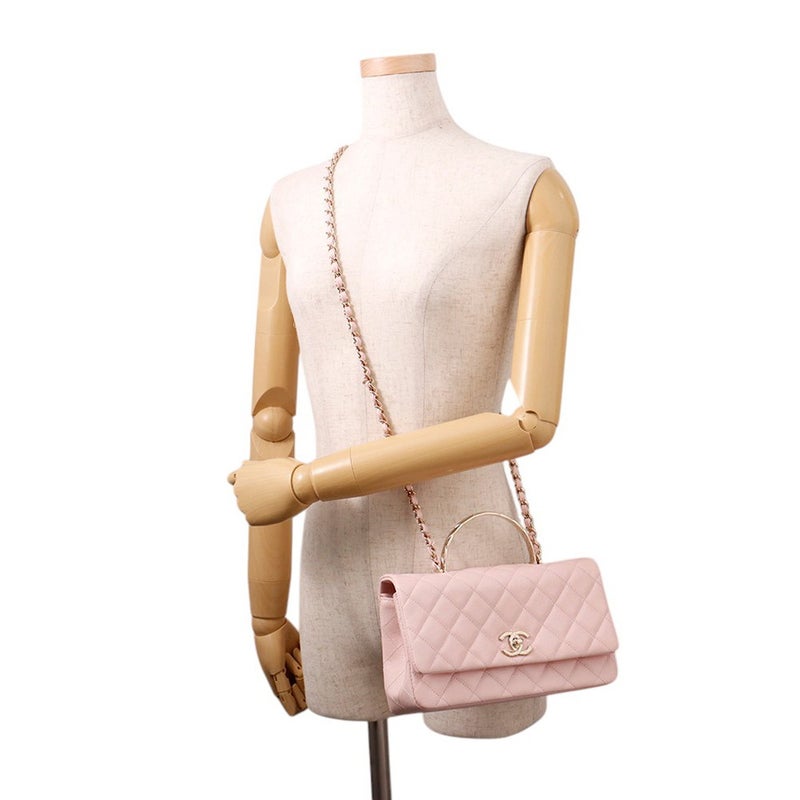 シャネル チェーンショルダーバッグ マトラッセ ココマーク トップハンドル キャビアスキン AS5554 CHANEL