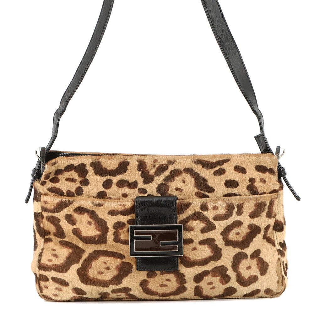 出品本日11/9迄！フェンディ ハラコ革 バッグ レオパード フェンディ FENDI ハラコ ワンショルダーバッグ レオパード レザー