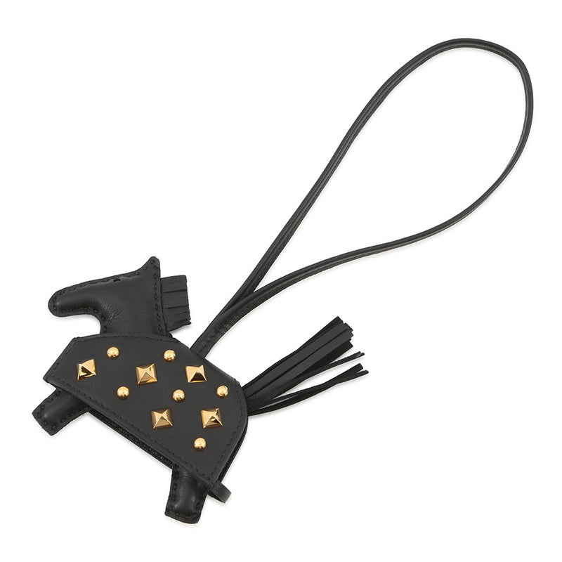 エルメス バッグチャーム ロデオPM ロベオ ロック ブラック/ゴールド金具 ラムスキン G刻印 HERMES チャーム 黒