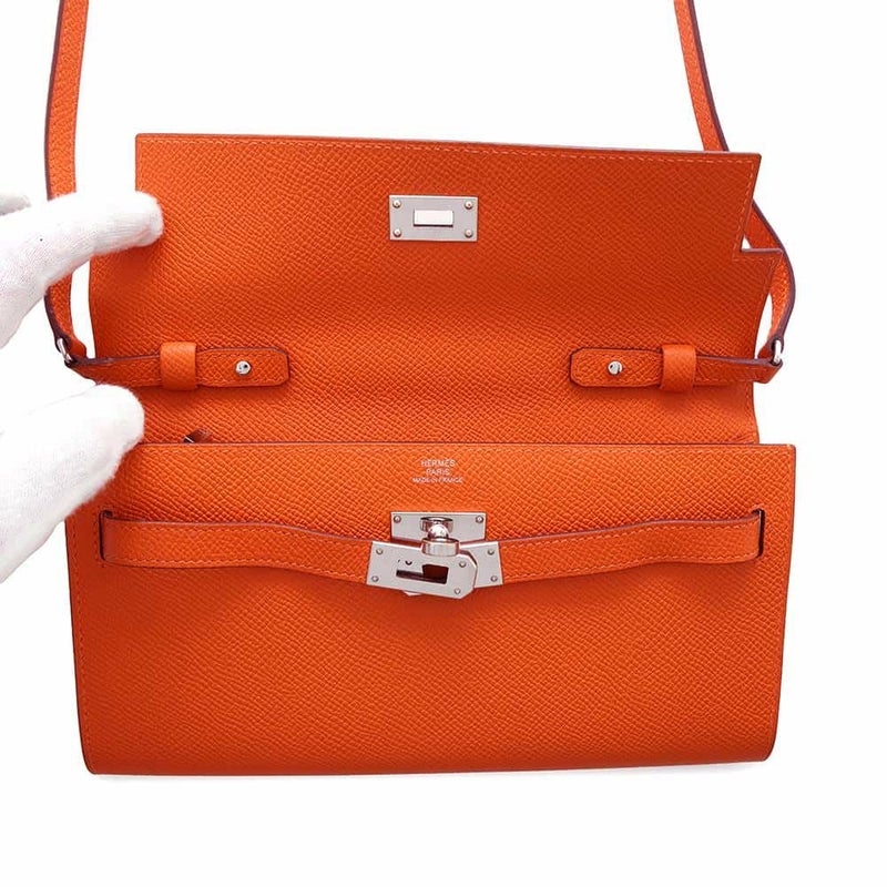エルメス ケリーウォレット ロング トゥーゴー オレンジ/シルバー金具 エプソン B刻印 財布