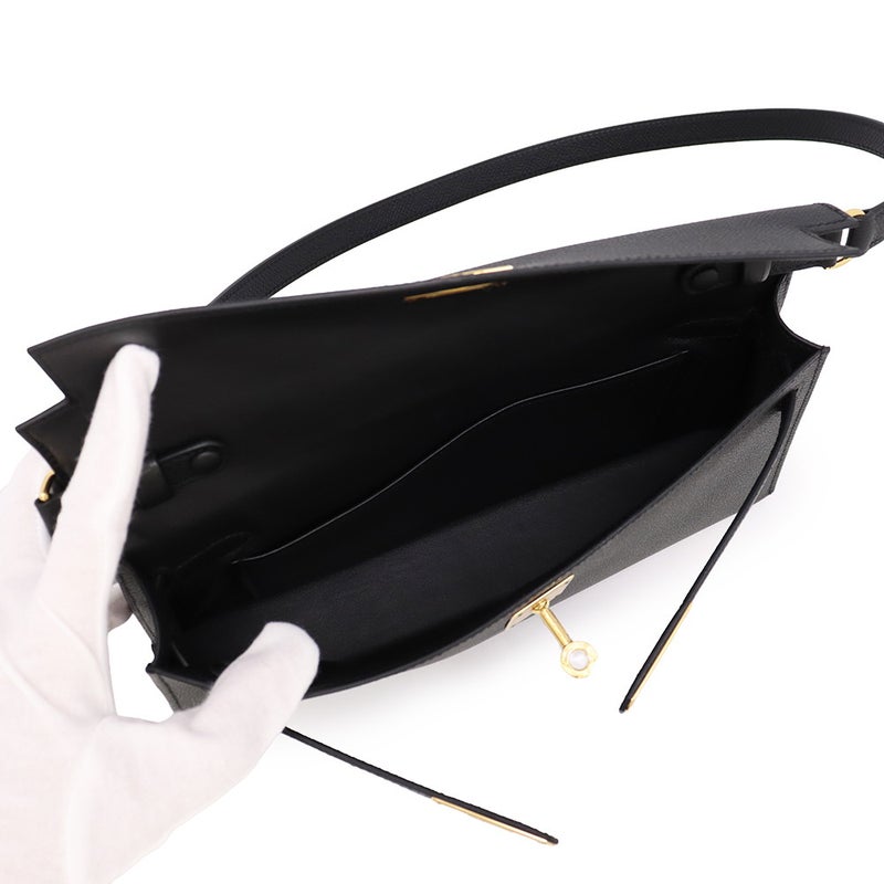 エルメス クラッチバッグ ケリーエラン ブラック/ゴールド金具 エプソン K刻印 2wayショルダー 黒