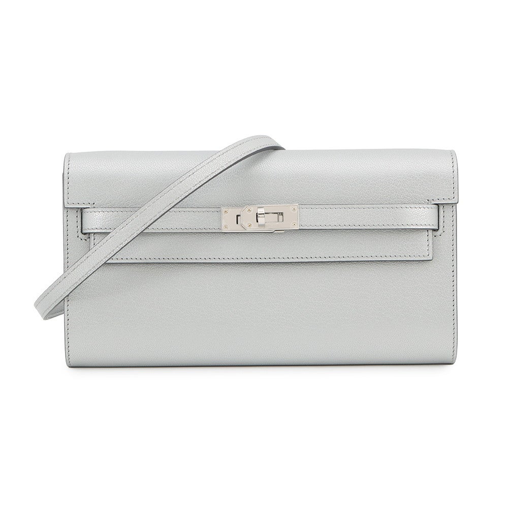 エルメス HERMES 二つ折り財布 ケリーウォレット アリゲーター グレー シルバー金具 ◻︎Q刻印 美品 中古 4b006074 HERMES - エルメス HERMES 二つ折り財布 ケリーウォレット
