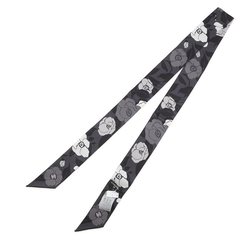 シャネル スカーフ ココマーク カメリア 総柄 シルク AAB779 CHANEL 黒