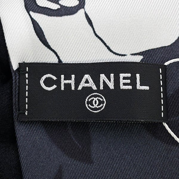 シャネル スカーフ ココマーク カメリア 総柄 シルク AAB779 CHANEL 黒