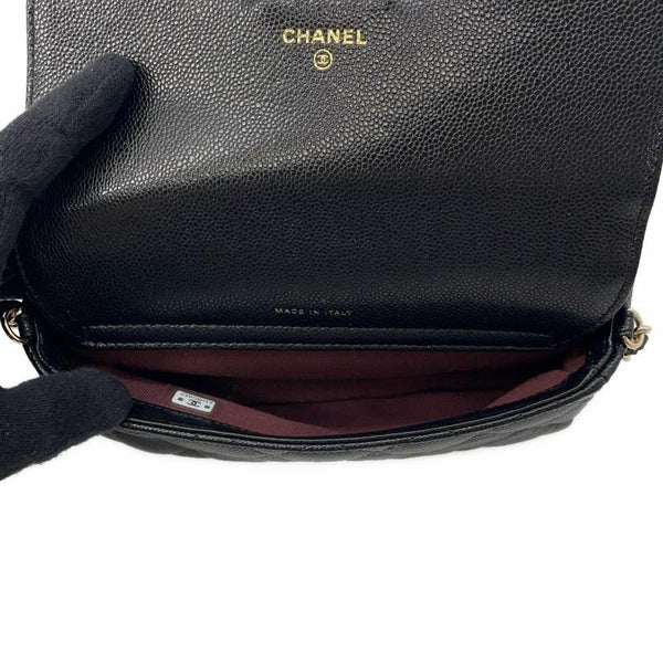 シャネル チェーンショルダーバッグ フラップ フォンケース マトラッセ ココマーク キャビアスキン AP2096 CHANEL ポシェット 黒
