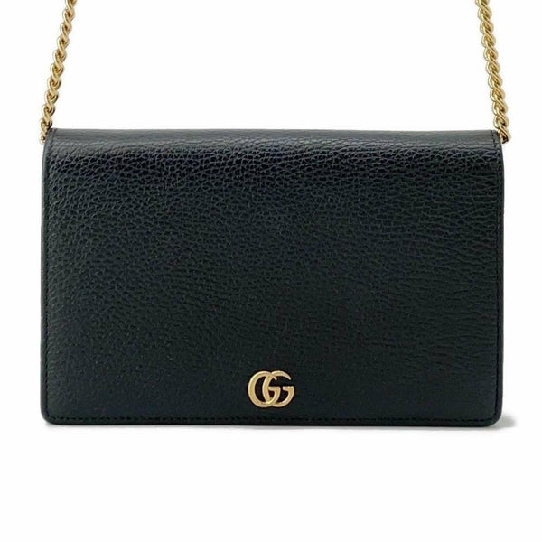 グッチ チェーンウォレット GGマーモント ミニバッグ レザー 497985 GUCCI 長財布 黒