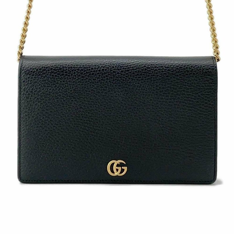 グッチ チェーンウォレット GGマーモント ミニバッグ レザー 497985 GUCCI 長財布 黒