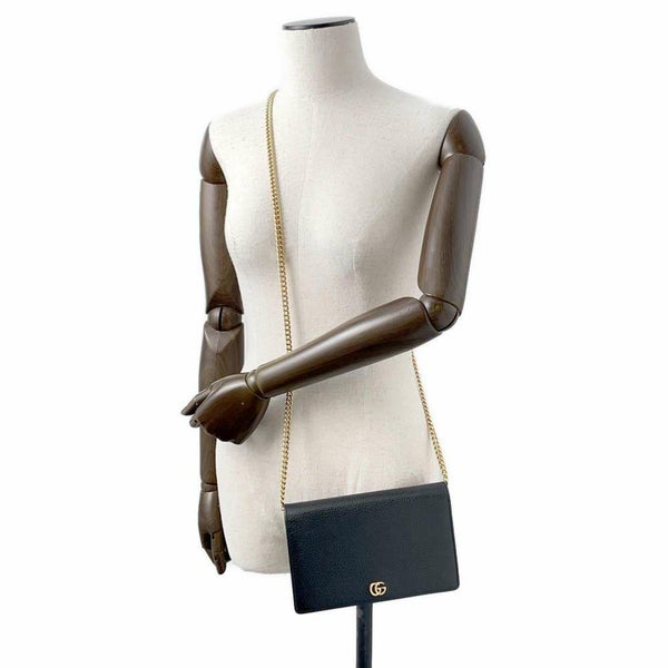 グッチ チェーンウォレット GGマーモント ミニバッグ レザー 497985 GUCCI 長財布 黒