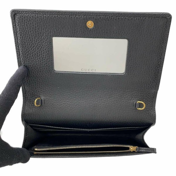 グッチ チェーンウォレット GGマーモント ミニバッグ レザー 497985 GUCCI 長財布 黒