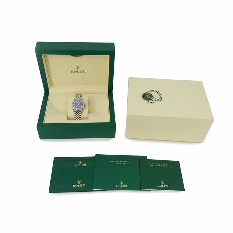ロレックス デイトジャスト31 SS/K18WG ランダムシリアル ルーレット 278274 ROLEX 腕時計 ブライトブルー文字盤 ローマン