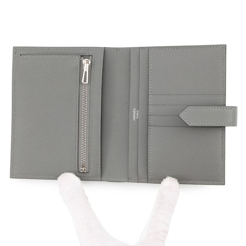 エルメス 二つ折り財布 ベアンコンパクト グリメイヤー/シルバー金具 ヴォーマダム K刻印 財布
