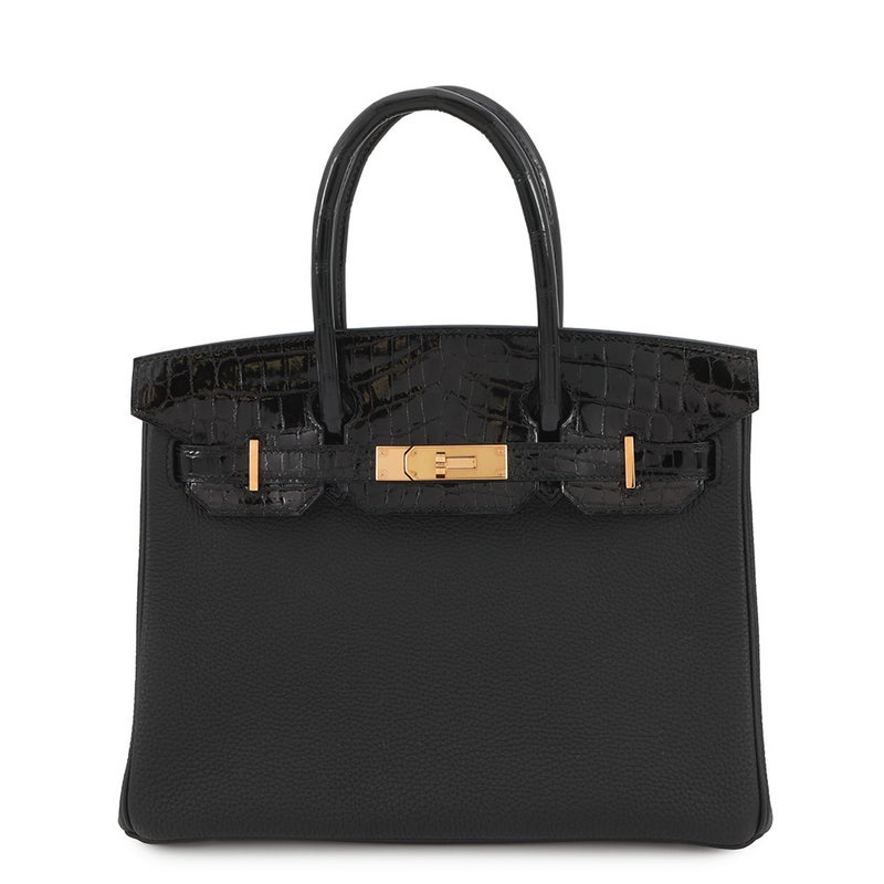 エルメス バーキン30 タッチ ブラック/ピンクゴールド金具 トゴ/ニロティカスシャイン C刻印 HERMES ハンドバッグ 黒