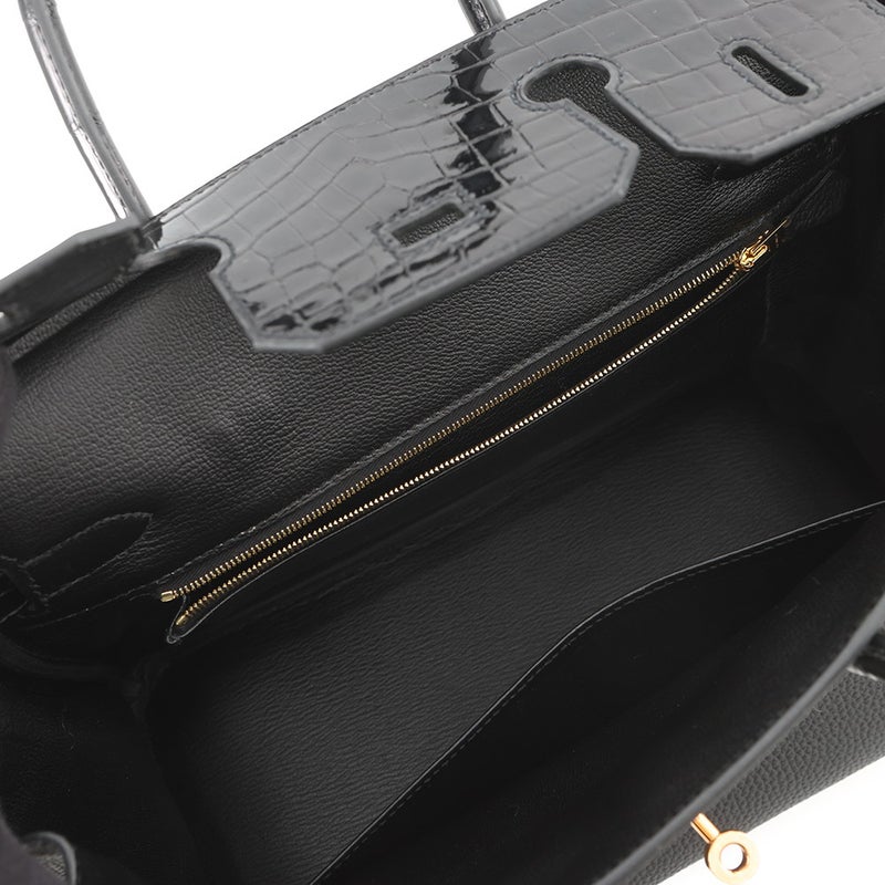 エルメス バーキン30 タッチ ブラック/ピンクゴールド金具 トゴ/ニロティカスシャイン C刻印 HERMES ハンドバッグ 黒