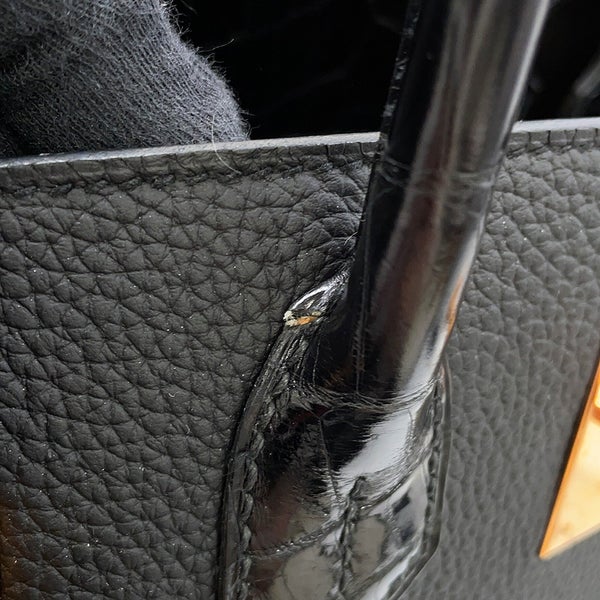 エルメス バーキン30 タッチ ブラック/ピンクゴールド金具 トゴ/ニロティカスシャイン C刻印 HERMES ハンドバッグ 黒