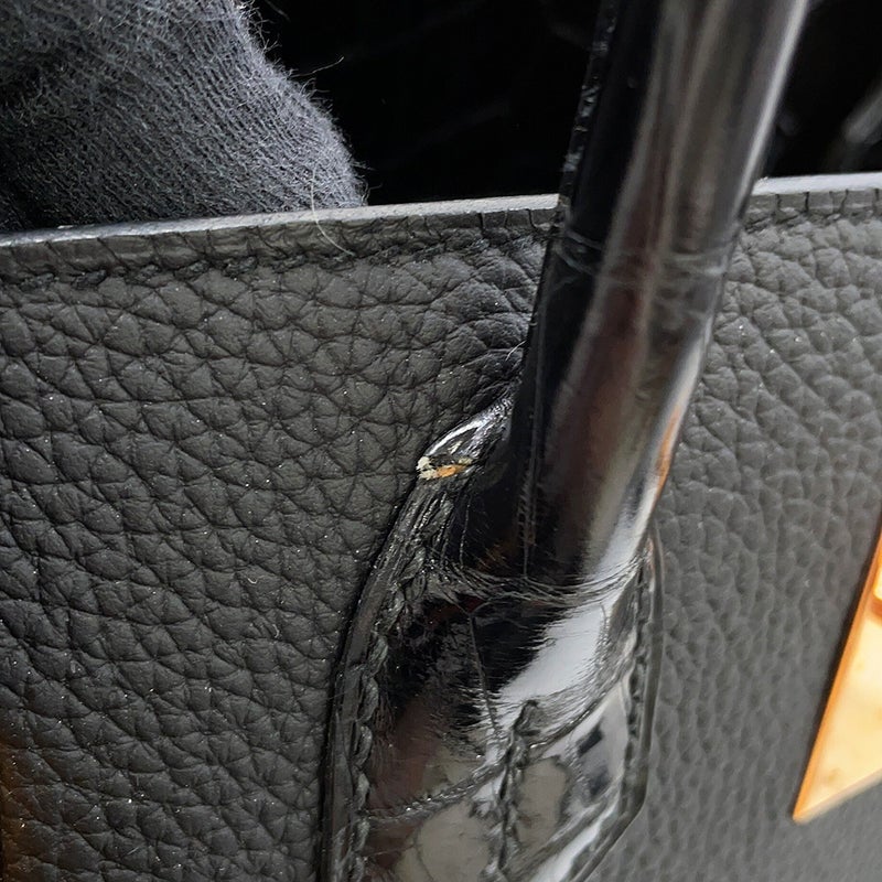 エルメス バーキン30 タッチ ブラック/ピンクゴールド金具 トゴ/ニロティカスシャイン C刻印 HERMES ハンドバッグ 黒