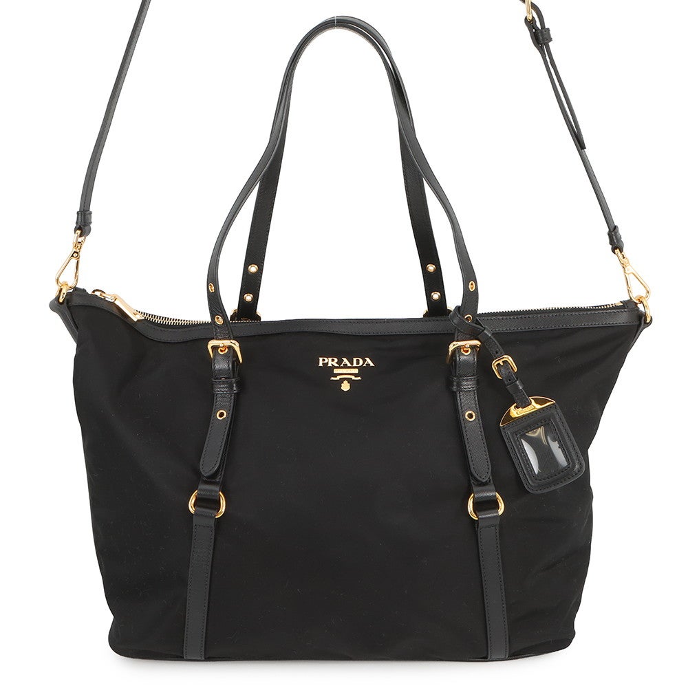 PRADA オールドプラダ 黒ナイロン×レザー 肩かけショルダートートバッグ  アンティーク 昭和レトロ プラダ ショルダーバッグ ナイロン BR4253 PRADA 黒 2Way トートバッグ